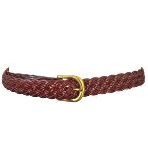 GreatLand Men's L Skinny 1" Braided Woven Leather Belt 49" Brass D-Ring Buckle